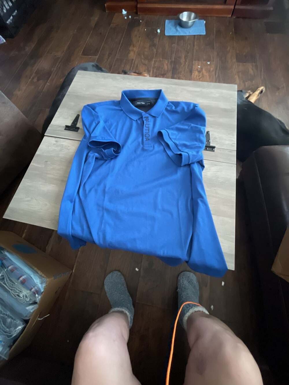 #A374 Nautica Blue Logo Placket Short Sleeve Polo Shirt XXL